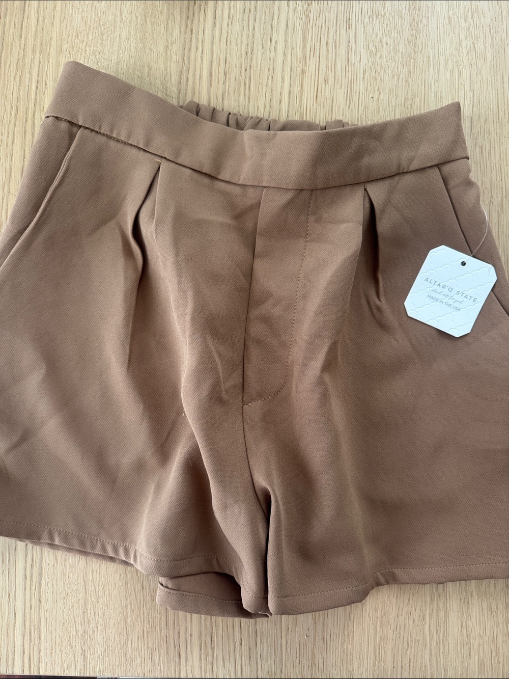 Altar'd State High-Waist Pleated Shorts in Brown